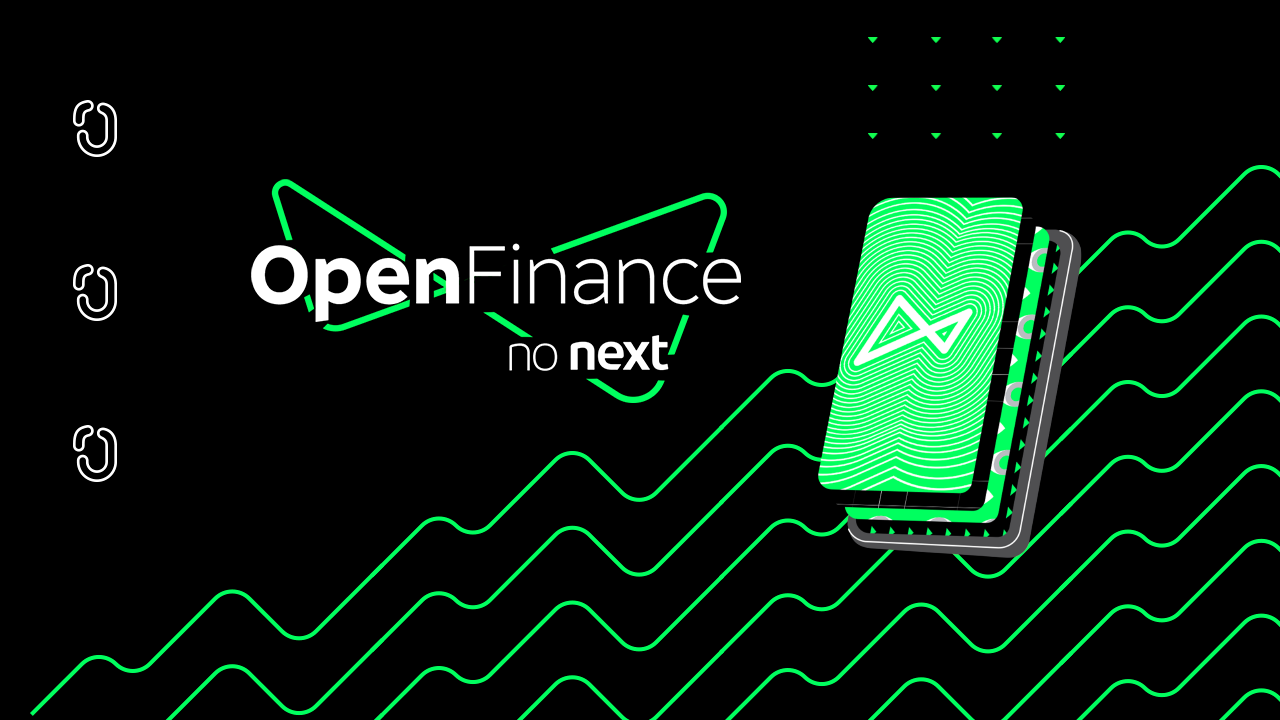 a imagem tem fundo preto. no meio, está escrito Open Finance no next. 